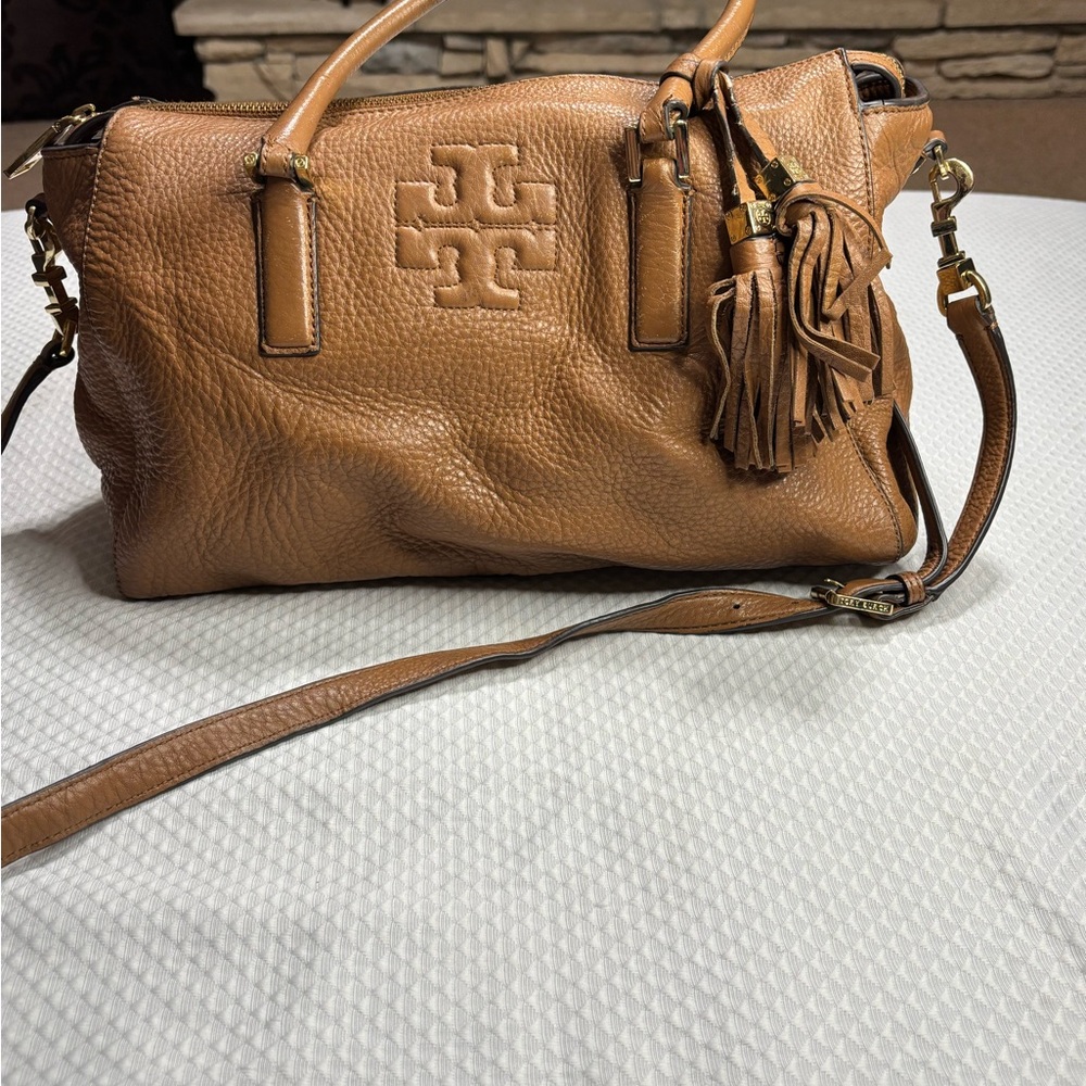 Tory Burch Tan Leather Satchel with Tassel